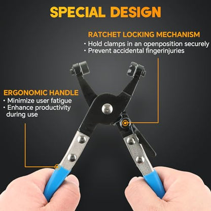 9PCS Wire Long Reach Hose Clamp Pliers Set | Hose Clamp Pliers Set Fuel Oil Water Hose Auto Tools for Automotive Coolant Radiator Heater and Water Hose