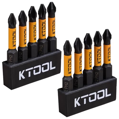 Impact Driver Bit Set 10 Pack - #2 Phillips 2 Inch Shockproof Bits, Magnetic S2 Steel Heavy Duty Torsion Design Power Screwdriver Bits with Hex Bit Holder Rack - style: 2"-PH2-10PCS