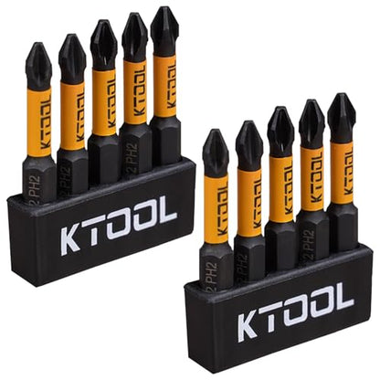Impact Driver Bit Set 10 Pack - #2 Phillips 2 Inch Shockproof Bits, Magnetic S2 Steel Heavy Duty Torsion Design Power Screwdriver Bits with Hex Bit Holder Rack - style: 2"-PH2-10PCS