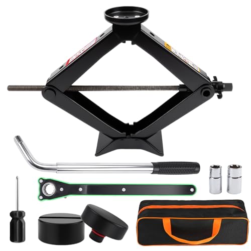Portable Car Jack Kit, 3 Ton Auto Scissor Jack Kit for Tesla Model Y Model 3/S/X, Tire Repair Kit with 2 Tesla Specific Jack Pads & Lug Wrench, Universal Car Emergency Set for Sedan/SUV/MPV
