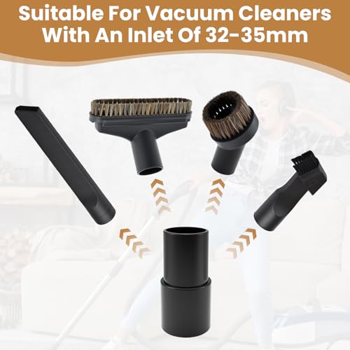 4Pcs Vacuum Attachments | 5.9 Inch Floor Brush 1-1/4 to 1-3/8 Inch Adapter, 25mm & 36mm Shop Round Dust Brushes for Standard Hose