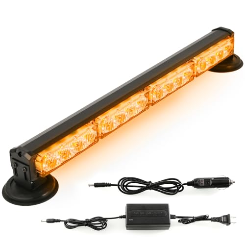 19" LED Emergency Strobe Lights Bar Roadside Portable Mini Roof Top Plow Hazard Flash Beacon Warning Light w/Magnetic Base for Trucks/Trailer/Vehicle (Amber) - color: #08 Amber/Amber/Amber/Amber, size: 18 inchs