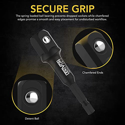 LEXIVON Impact Grade Socket Adapter Set, 3" Extension Bit With Holder | 3-Piece 1/4", 3/8", and 1/2" Drive, Adapt Your Power Drill To High Torque Impact Wrench (LX-101) - style: Impact Socket Adapter