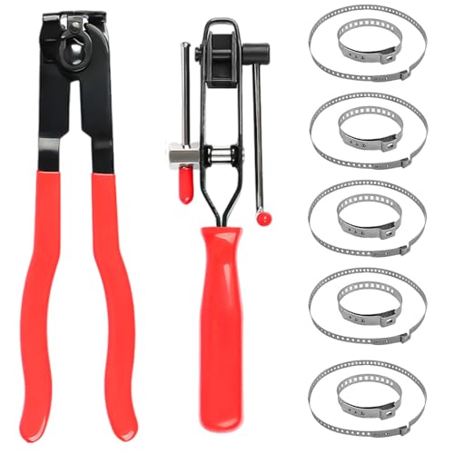 Universal CV Boot Clamp Pliers and CV Joint Ear Clamp Banding Tool,with 10pcs 304 Stainless Steel Adjustable Axle CV Joint Boot Crimp Clamp