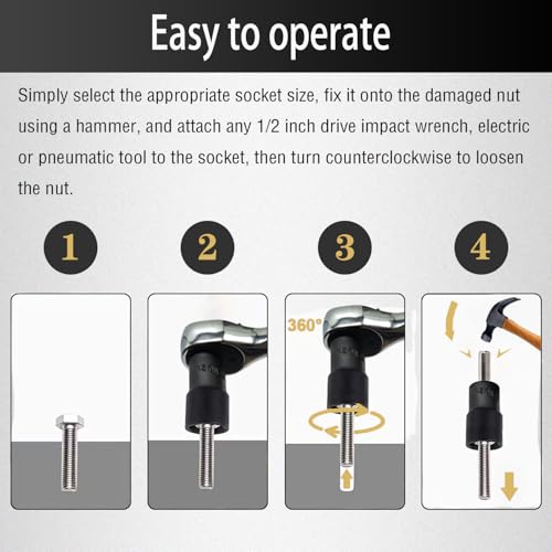 16PCS Twist Lug Nut Socket Set, 1/2" Drive Bolt Nut Extractor Tool | Metric, 8mm - 27mm Sockets, Center Punch Bar, Damaged Nut Lock Remover, Rusted, Stripped, Screws, Stuck Locking Nut Removal - color: 16pcs Lug Nut Extractor 1/2 Inch Drive