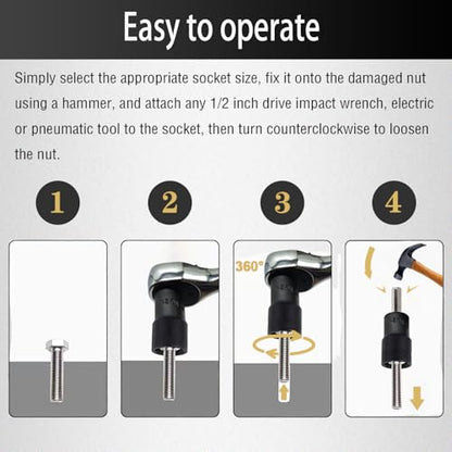 16PCS Twist Lug Nut Socket Set, 1/2" Drive Bolt Nut Extractor Tool | Metric, 8mm - 27mm Sockets, Center Punch Bar, Damaged Nut Lock Remover, Rusted, Stripped, Screws, Stuck Locking Nut Removal - color: 16pcs Lug Nut Extractor 1/2 Inch Drive