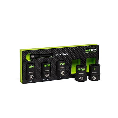 GRIPEDGE Tools | 5-PC – 1/2'' Drive SAE RPT Socket Extractor Set | Sizes 3/4'' – 1'' | Removes Broken Studs, Stripped Bolts and Lug Nuts | Includes Premium EVA Foam Storage|