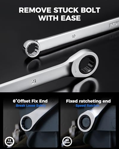 toolant 16PCS Extra Long Ratcheting Wrench Set Metric 8-24mm 90-Tooth | 90-tooth ratchet with 4° swing arc, CR-V steel construction and extra-long design deliver smooth access and higher torque - size: 16pcs 8-24mm