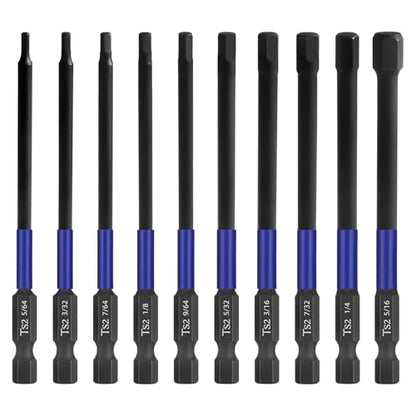 HPHOPE Impact Hex Head Allen Wrench Drill Bit Set 10 Pcs - 4"(SAE) | Premium S2 Steel, CNC Machined Tips wit Magnetism, Storage Box, 1/4" Hex-Shank for Automotive and Home Repairs - size: 100 mm, 10 Pcs, SAE
