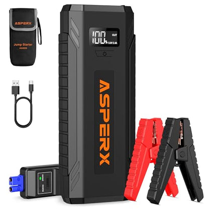 ASPERX Car Jump Starter, 4000A Peak Battery Starter for All Gas or 10.0L Diesel Engines, 12V Battery Starter, Jump Box with USBA, Lithium Battery Booster with Built-in LED Light - color: Ink