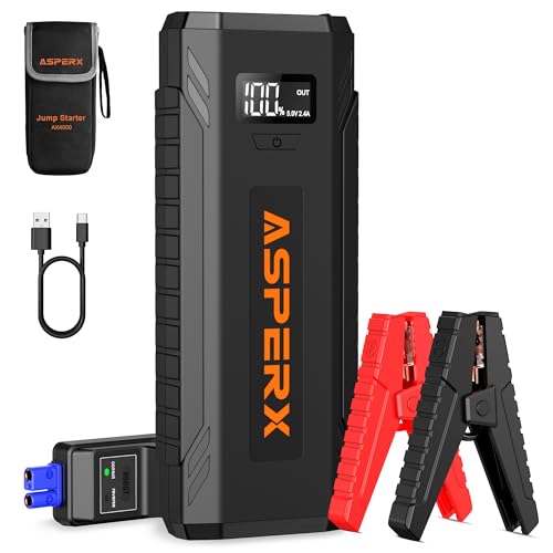 ASPERX Car Jump Starter, 4000A Peak Battery Starter for All Gas or 10.0L Diesel Engines, 12V Battery Starter, Jump Box with USBA, Lithium Battery Booster with Built-in LED Light - color: Ink