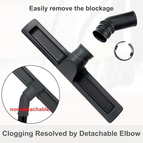 Hardwood Brush Vacuum Attachment for 1 1/4" 2 1/2" Shopvac Wet Dry Vacs, Horsehair Bristles Parquet Nozzle, 12" Shop Vac Floorhead Accessory (1.25" Hard Floor Head & 2.5" Vac Hose Adapter)