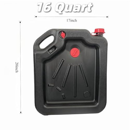 16-Quart Automotive Drain Pan, Leak Proof Oil Change Container with Extended Spout, Large Capacity Oil Drain Pan for Garage and Driveway Use, Black