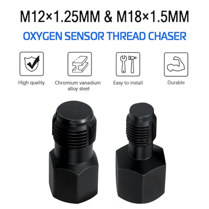 2PCS Oxygen Sensor Thread Chasers M18 x 1.5mm and M12 x 1.25mm thread chasers with 3/8” drive to clean and repair damaged threads