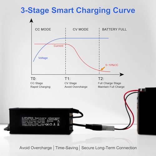 12V 20A Lithium Battery Charger 14.6V LiFePO4 Battery Charger, AC-DC Smart Charger with Anderson Connector LED Indicator, Built-in Safety Protections, Support 0V Charging Function - color: 14.6V 20A