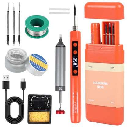 Cordless Soldering Iron Kit, 1100mAh Rechargeable USB-C Soldering Pen with LCD Screen, Portable Battery Powered Solder Iron for Electronics Repair, DIY Projects