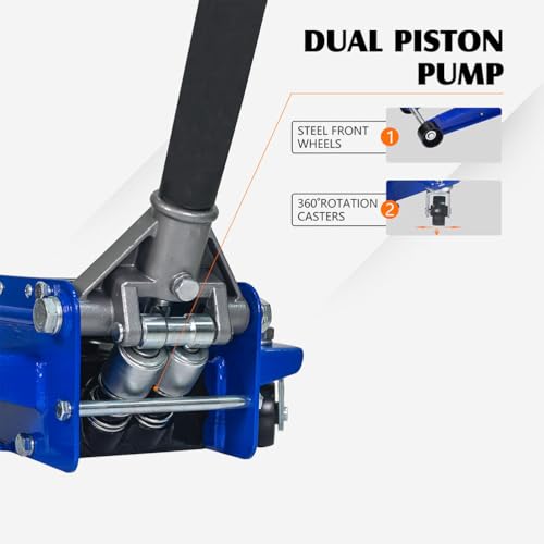 3 Ton Low Profile Aluminum & Steel Racing Floor Jack, Dual Piston Quick Lift Hydraulic Jack, 2.95"–19.9" Lifting Range, Heavy-Duty Car Jack with Rubber Saddle & 2-Piece Handle