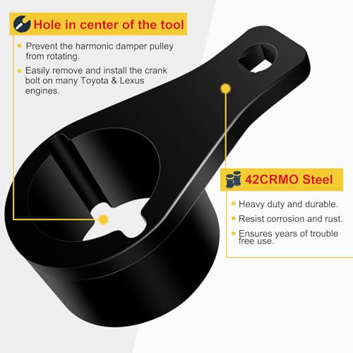for Toyota/Lexus Crankshaft Damper Pulley Holding Holder Harmonic Tool (With 2PCS Crank Bolts) - Fits 3.0/3.3 V6, 4.0/4.3/4.7 V8 Engines Harmonic Damper Pulley Tool 64300 (With Storage Case)