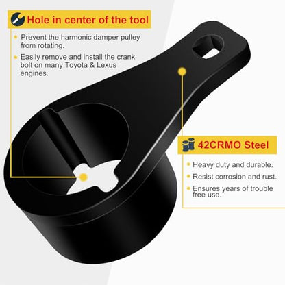 for Toyota/Lexus Crankshaft Damper Pulley Holding Holder Harmonic Tool (With 2PCS Crank Bolts) - Fits 3.0/3.3 V6, 4.0/4.3/4.7 V8 Engines Harmonic Damper Pulley Tool 64300 (With Storage Case)