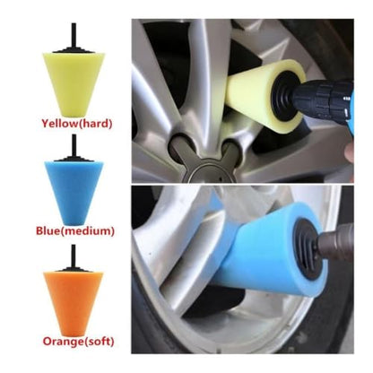 3/6PCS Car Wheel Polishing Sponge Cone Ball Kit for Electric Drill | Foam buffing pads for car wheel hub and rim polishing. Fits standard drill(3PCS) - color: 3pcs