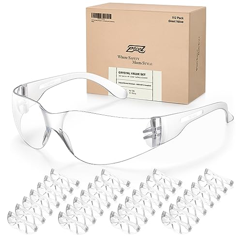 112 Pack Safety Glasses Crystal Clear (Bulk Pack of 24+4) Unisex Anti-Scratch Protective Goggles Impact Resistant Lens Eyewear with ANSI Z87.1 Certified for Construction, Shooting and Laboratory - color: Clear, size: 112 Pack Adult Size