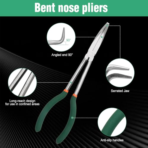 SPEEDWOX Long Reach Bent Nose Pliers 10 Inches 90 Degree Intermeshed Teeth Precision Fine Pliers for Hard to Reach Narrow Spaces High Leverage Reduce Efforts Non-slip Handle - style: 90°Bent Nose Pliers