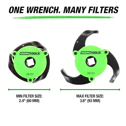 OEMTOOLS 3 Jaw Magnetic Oil Filter Wrench Fits 2.4"-3.6" Filters 3/8" Drive | Universal Oil Filter Wrench, Heavy Duty Oil Filter Remover, 3/8-Inch Drive for Tight Spaces