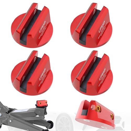 4Pcs Universal Aluminum Grooved Magnetic Jack Pad, Jacking Puck Pinch Weld Frame Rail Adapter, for Car SUV Truck Pickup Sedan MPV Wagon, Change Tire Repair Tires Oil Change Must Have-Red - color: Red-4Pcs