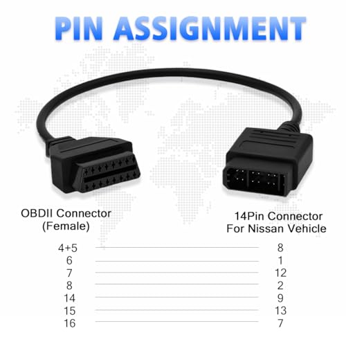 OBD1 to OBD2 Adapter Cable for Nissan Vehicles OBD2 16Pin to OBD1 14Pin OBDII Car Diagnostic Connector Compatible with OBD II Diagnostic Scanner (14Pin for Nissan)