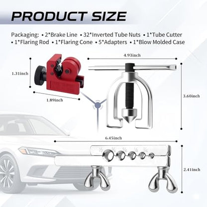 Brake Line Flaring Tool Kit with 32 Inverted Fittings,Brake Line Kit 25Ft 3/16" & 1/4" Copper Plated Tubing,Single & Double Flare Tool Set,Brakes Lines Repair Kits for Car SUV Truck