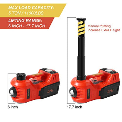 TYAYT 5 Ton Electric Hydraulic Car Jack Kit, Portable with LED Light, Compatible with Car, SUV, Truck, Lifting Range 6-17.7 Inches (Red) - size: With electric wrench