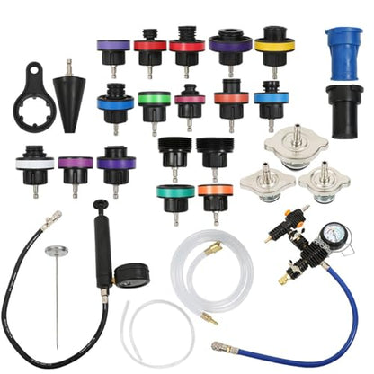 munirater 28 PCS Universal Vacuum Radiator Test Detection Tool Coolant Pressure Tester Kit Pneumatic Coolant Filling Filler with Carrying Case
