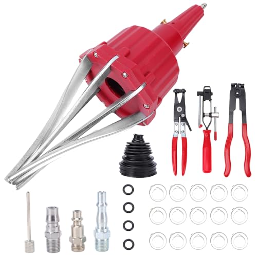 Pneumatic CV Joint Boot Expander Tool Kit,Expander Rod Spreader Installation Removal Tool with 15 Sets Clamps and 4 Air Hose Fittings for Rubber Boots Installation and Removal (Red) - color: Red