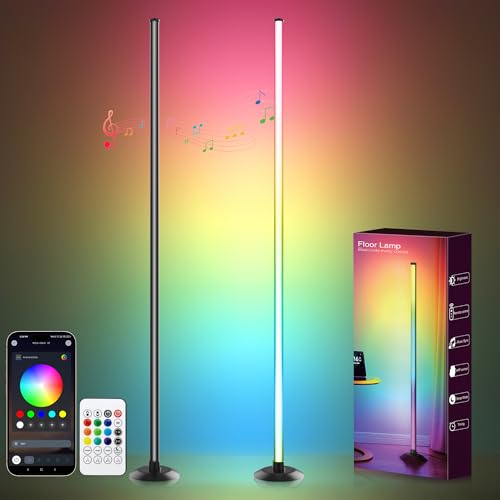 NBBUFF Led Corner Floor Lamp USB Powered with App & Remote Control, Color Changing Led Lamp Music Sync IC+RGBW, Timer, 64+ Music Modes, Standing Lamps for Living Room Lamp Bedroom Gaming Room, 2 Pack - size: 2Pack