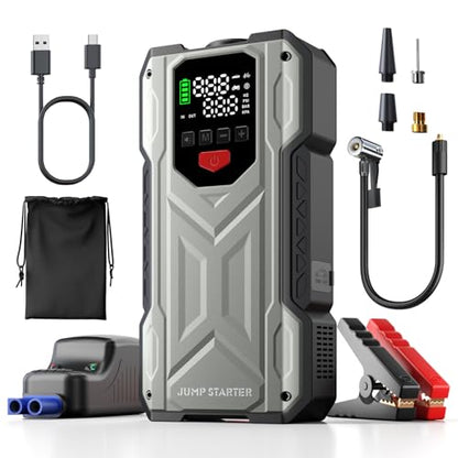 Pabulum Car Jump Starter with Air Compressor, Portable Battery Charger jumpstart 12V Vehicles(9.0Gas 8.0LDiesel), Car Jumper Starter with 150PSI Tire Inflator, Jump Box with USB Charging &LED Light