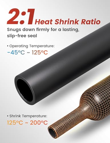 RED WOLF 2:1 Heat Shrink Tubing kit 600Pcs, VW-1 Flame Retardant Heat-Shrink Tube 9 Sizes, Electrical Insulation Wire Wrap UL Certified for Automotive Industrial Home Wiring, Black - color: 2:1 600PCS-Black