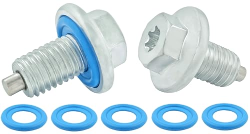 2PCS Magnetic Oil Drain Plug M12-1.75, 15mm Hex Head T45 Torx Compatible with Insert Gasket, More 5PCS Gasket, fit for GMC, Buick, Cadillac, Chevrolet, Replace GM 55577568, 090-948, 090-948CD