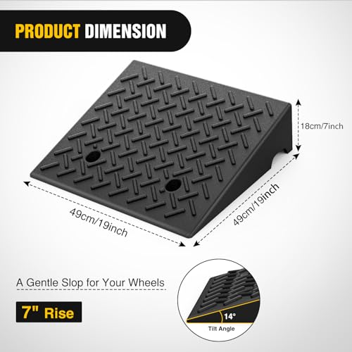 Nilight Rubber Curb Ramps, 7" Rise Height Heavy Duty Rubber Threshold Ramp, Portable Driveway Ramps for Cars Wheelchairs Scooter Lawn Mower, 7000lbs Load Capacity, 2 Pack, Black - size: 7" Rise