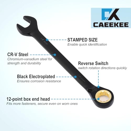 20PCS 72-Tooth Reversible Ratcheting Combination Wrench Set, Metric & SAE, 8mm - 19mm, 5/16" - 3/4", 12 Point, CR-V Steel, With Organizer Box