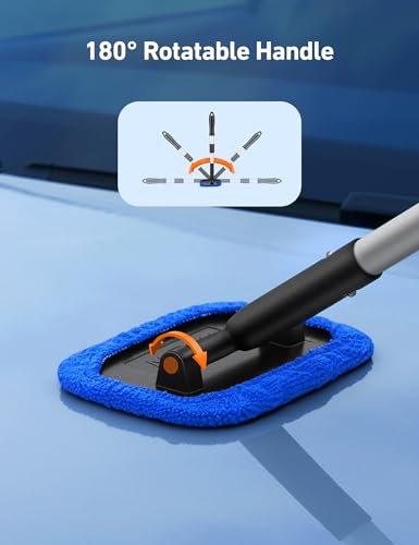 AstroAI Windshield Cleaner, Microfiber Window Cleaner with 4 Reusable Washable Large Sponge Pads, Extendable 180° Rotating Handle, Fits Cars & SUVs, Includes Spray Bottle, Blue - color: Blue