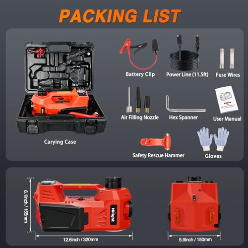 Nilight Electric Car Jack Hydraulic 5 Ton 12V Electric Jack with Inflatable Pump LED Light 3 in 1 Portable Electric Hydraulic Floor Jack for Car Tire Change Sedan SUV MPV Truck Emergency Kit, Orange - size: 5 T w Inflatable Pump