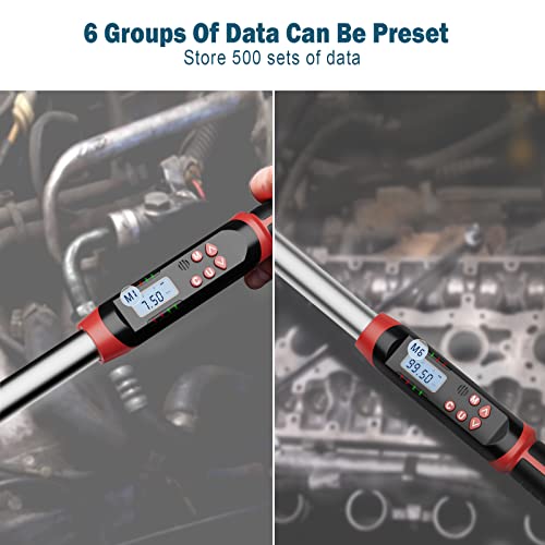 Leolee 3/8-Inch Drive Digital Torque Wrench with Angle, 5-99.5 Ft-Lb | 6.8-135Nm, ±2% Accuracy, Preset Value, Data Storage, Buzzer, LED Flash Notification, for Automotive, Motorcycle Engine Repair - size: 5-99.5Ft.lb/6.8-135Nm (3/8 Inch), style: 3/8-Inch