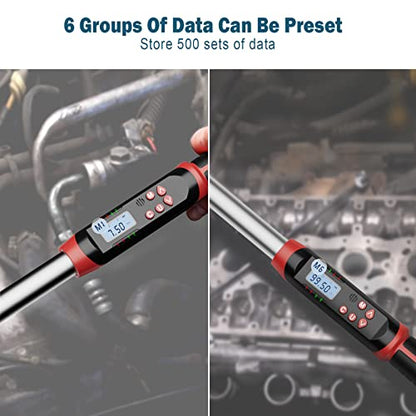 Leolee 3/8-Inch Drive Digital Torque Wrench with Angle, 5-99.5 Ft-Lb | 6.8-135Nm, ±2% Accuracy, Preset Value, Data Storage, Buzzer, LED Flash Notification, for Automotive, Motorcycle Engine Repair - size: 5-99.5Ft.lb/6.8-135Nm (3/8 Inch), style: 3/8-Inch