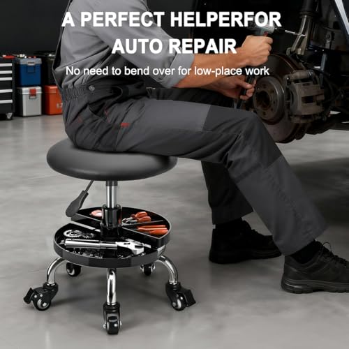 JOSTZHXIN Garage Mechanic Stool Chair Rolling Shop Chair, Height Adjustable Garage Shop Seat, Low Stools with Storage Tray, Rolling Stool for Salon SPA Tattoo (Style 3) - style: Style 3