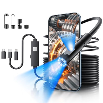 Endoscope Camera with Light, 1920P HD Bore Scope Borescope with 8 Lights, Waterproof 16.4FT Semi-Rigid Cord for Pipe Inspection, Industrial Endoscope for Phones(Dual Lens) - style: Dual Lens
