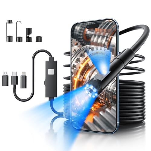 Endoscope Camera with Light, 1920P HD Bore Scope Borescope with 8 Lights, Waterproof 16.4FT Semi-Rigid Cord for Pipe Inspection, Industrial Endoscope for Phones(Dual Lens) - style: Dual Lens