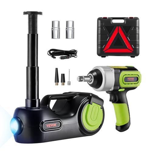 VEVOR Electric Car Jack 5 Ton Car Jack Hydraulic with Electric Impact Wrench, LED Light Hydraulic Auto Repair Tool, 135-360 mm Lifting Range for SUV MPV Sedan Truck Repair