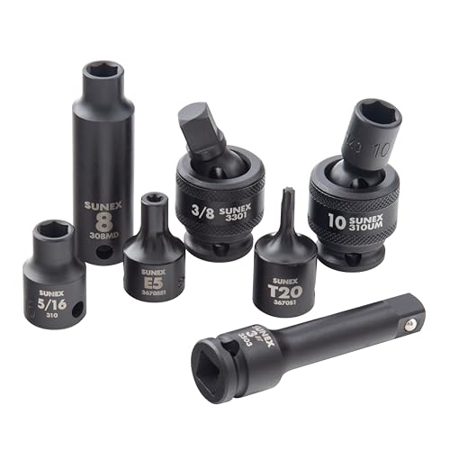 SUNEX Tools 80 Piece 3/8 in. Drive Master Impact Socket Set, Universal, Star, External Star, Extensions, Universal Joint, SAE and Metric, 8mm to 19mm and 5/16 in. to 3/4 in., CR-MO Steel, Model 3580 - size: 80-piece