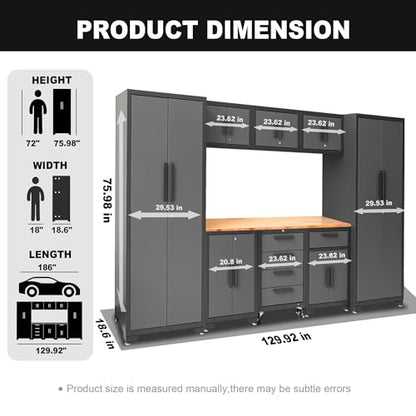 Torin Garage Storage Cabinets System, 9 Piece Workshop Cabinet Set in Black | Included Steel Drawers Rolling Chest,Locked Storage Cabinet, Perfect for Organizing Garage and Tools, 129.92", Black/Grey