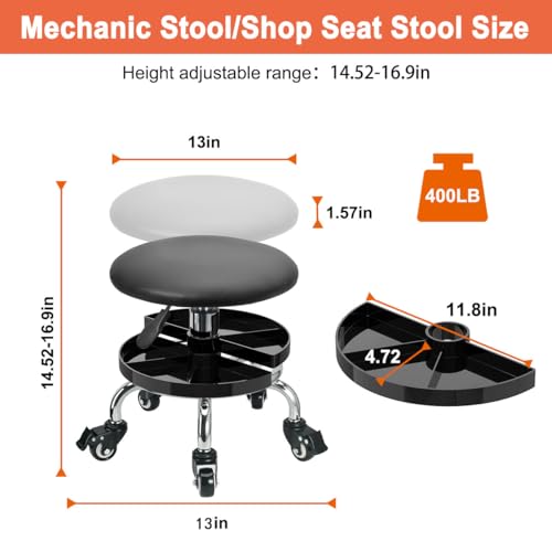 JOSTZHXIN Garage Mechanic Stool Chair Rolling Shop Chair, Height Adjustable Garage Shop Seat, Low Stools with Storage Tray, Rolling Stool for Salon SPA Tattoo (Style 3) - style: Style 3